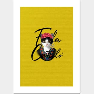 Yellow TXB back Cat Frida Cathlo version of - Frida Kahlo Posters and Art